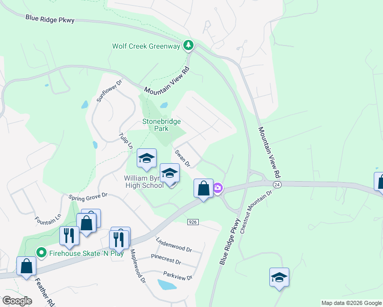 map of restaurants, bars, coffee shops, grocery stores, and more near 339 Stonebridge Drive in Vinton