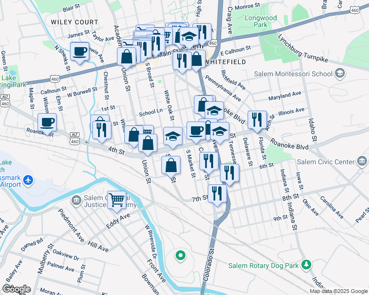 map of restaurants, bars, coffee shops, grocery stores, and more near 101 East 4th Street in Salem