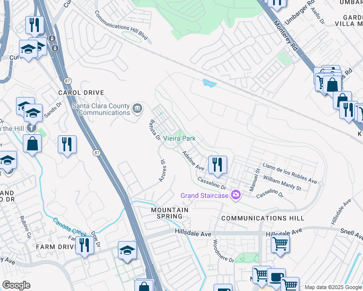 map of restaurants, bars, coffee shops, grocery stores, and more near 2988 Grassina Street in San Jose
