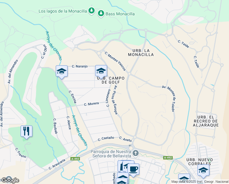 map of restaurants, bars, coffee shops, grocery stores, and more near 77 Avenida Picos de Europa in Aljaraque