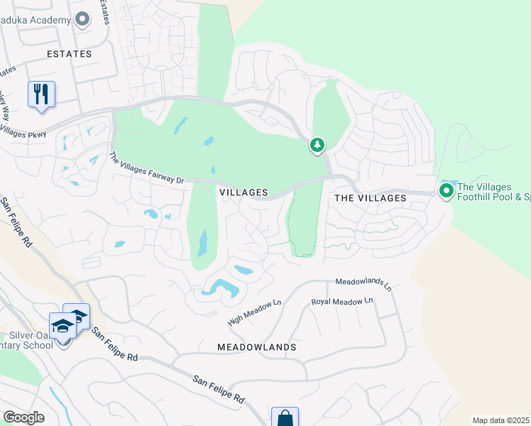 map of restaurants, bars, coffee shops, grocery stores, and more near 8100 Cabernet Court in San Jose