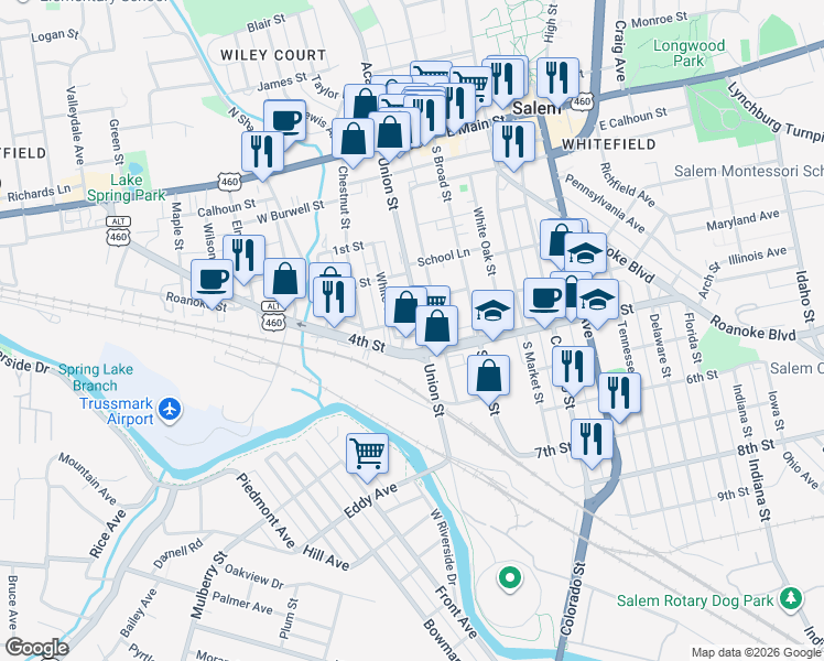 map of restaurants, bars, coffee shops, grocery stores, and more near 507 Union Street in Salem