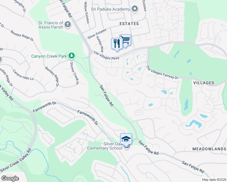 map of restaurants, bars, coffee shops, grocery stores, and more near 5242 Rachaella Lane in San Jose