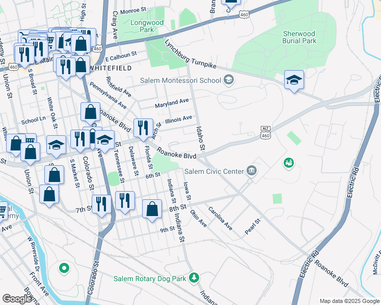 map of restaurants, bars, coffee shops, grocery stores, and more near 673-799 Idaho St in Salem