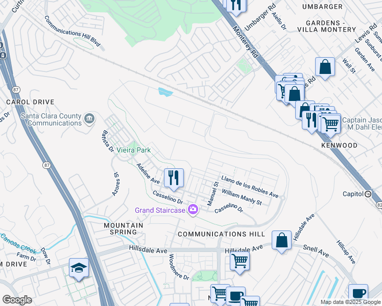 map of restaurants, bars, coffee shops, grocery stores, and more near in San Jose
