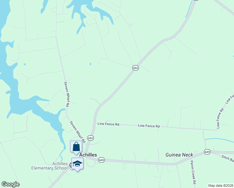map of restaurants, bars, coffee shops, grocery stores, and more near 2835 Kings Creek Road in Gloucester County