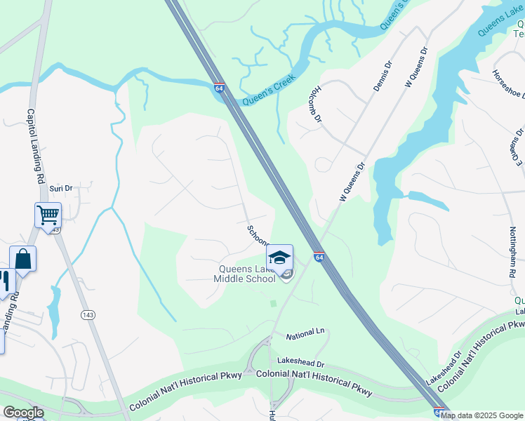 map of restaurants, bars, coffee shops, grocery stores, and more near 107 Jib Court in Williamsburg