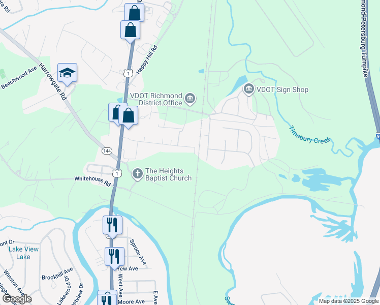 map of restaurants, bars, coffee shops, grocery stores, and more near 2405 Aldridge Avenue in Chesterfield County