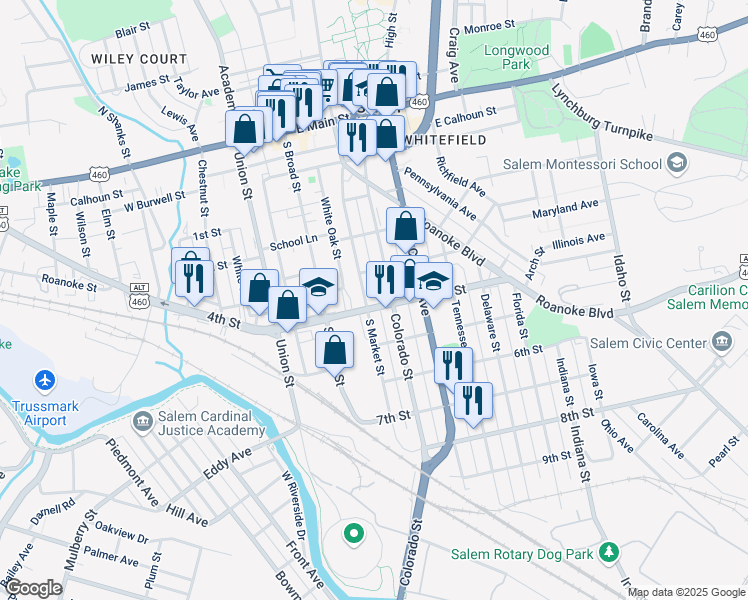 map of restaurants, bars, coffee shops, grocery stores, and more near 101 East 4th Street in Salem