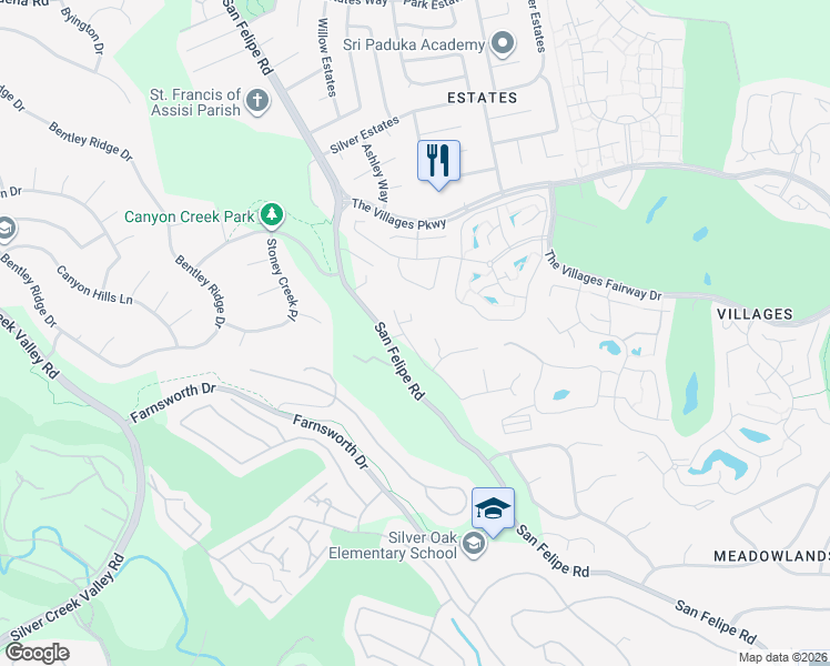 map of restaurants, bars, coffee shops, grocery stores, and more near 5242 Rachaella Lane in San Jose