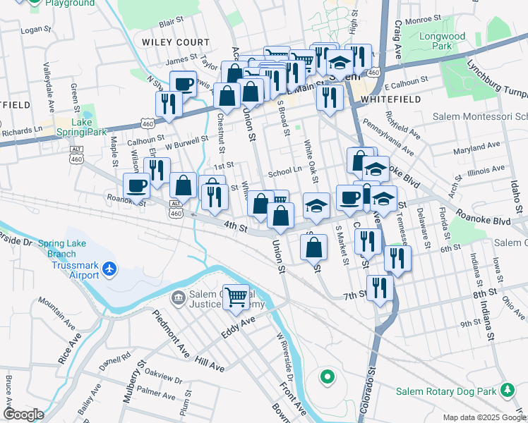 map of restaurants, bars, coffee shops, grocery stores, and more near 507 Union Street in Salem