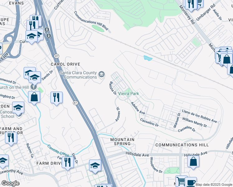 map of restaurants, bars, coffee shops, grocery stores, and more near 757 Batista Drive in San Jose