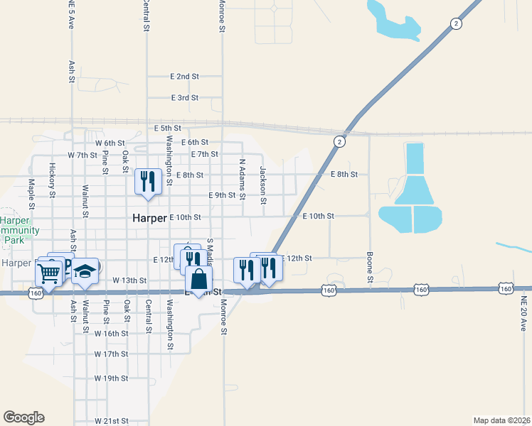 map of restaurants, bars, coffee shops, grocery stores, and more near 901 Jackson Street in Harper