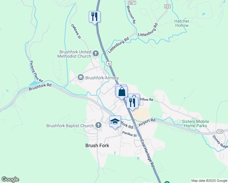 map of restaurants, bars, coffee shops, grocery stores, and more near Moonlight Lane in Bluefield