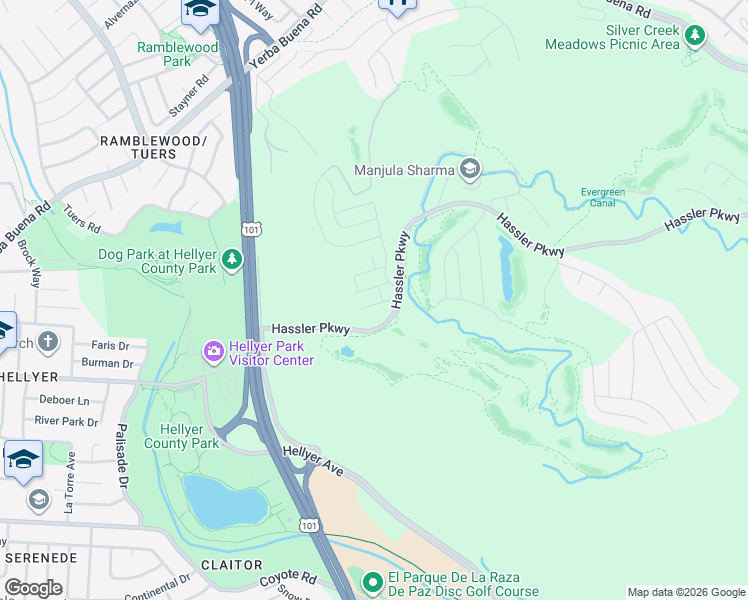 map of restaurants, bars, coffee shops, grocery stores, and more near 1385 Trailside Court in San Jose