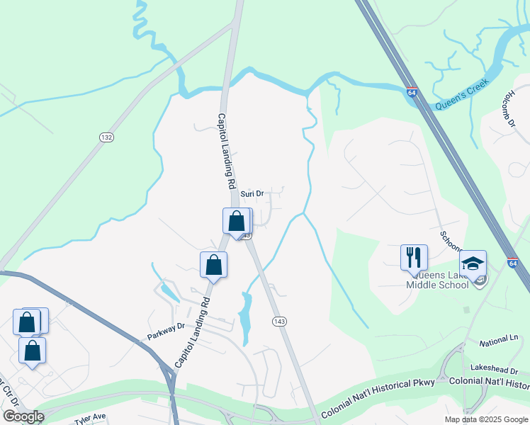 map of restaurants, bars, coffee shops, grocery stores, and more near 408 Shaindel Dr in Williamsburg