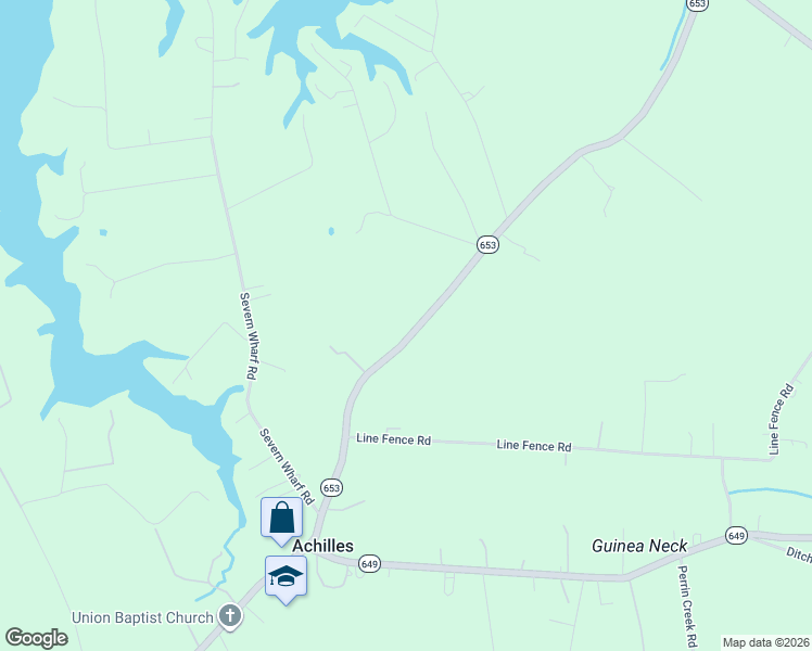 map of restaurants, bars, coffee shops, grocery stores, and more near 2784 Kings Creek Road in Gloucester County