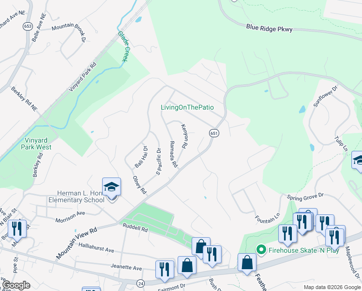 map of restaurants, bars, coffee shops, grocery stores, and more near 756 Kenyon Road in Vinton