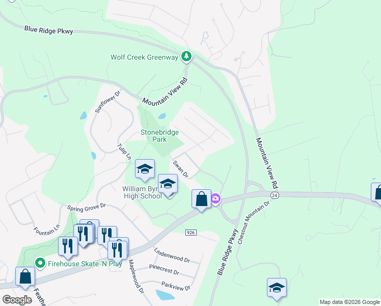map of restaurants, bars, coffee shops, grocery stores, and more near 339 Stonebridge Drive in Vinton