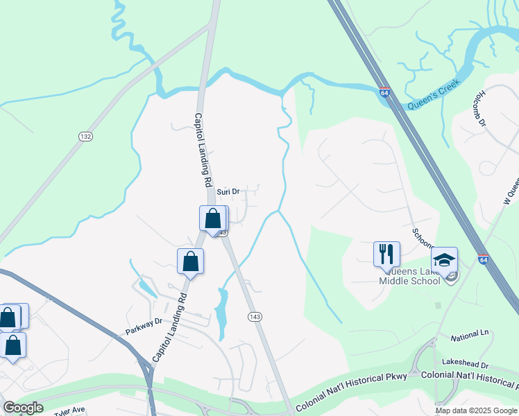 map of restaurants, bars, coffee shops, grocery stores, and more near 221 Shaindel Drive in Williamsburg