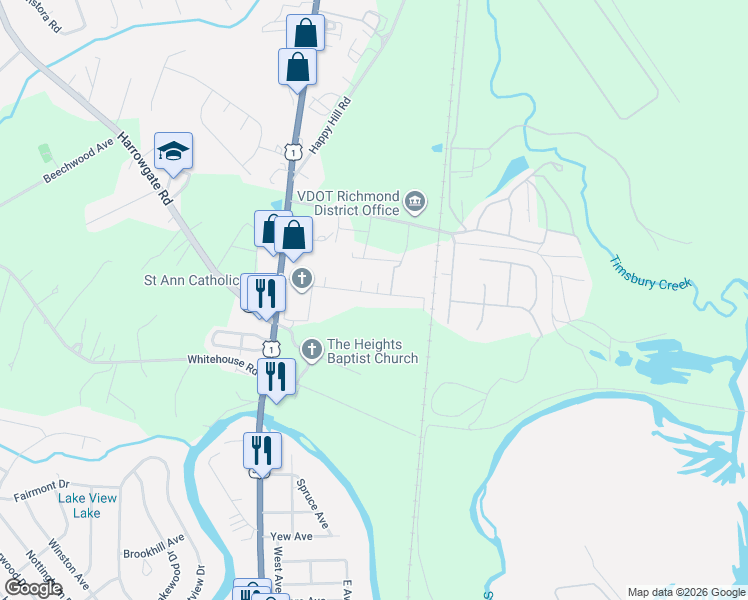 map of restaurants, bars, coffee shops, grocery stores, and more near 2433 Aldridge Avenue in Chesterfield County
