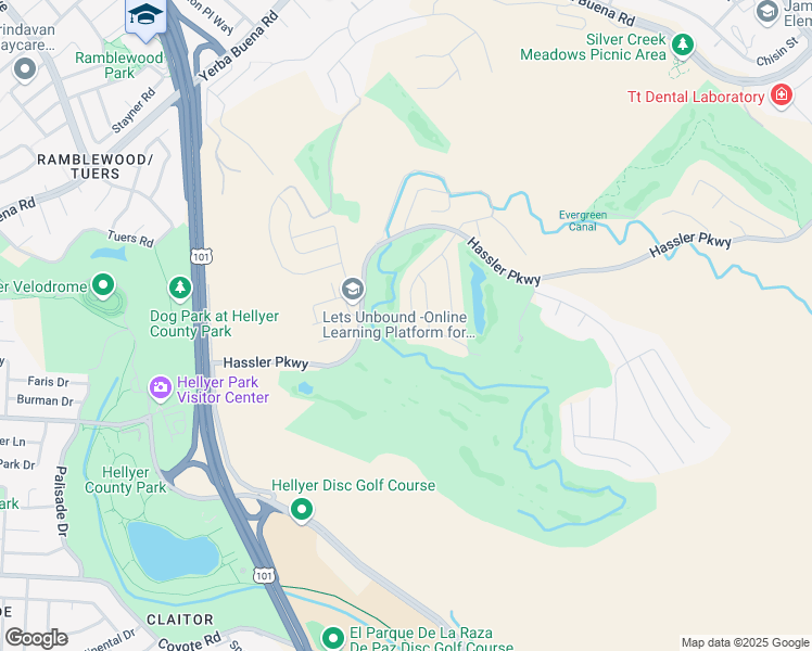 map of restaurants, bars, coffee shops, grocery stores, and more near 1509 Silver Ranch Lane in San Jose