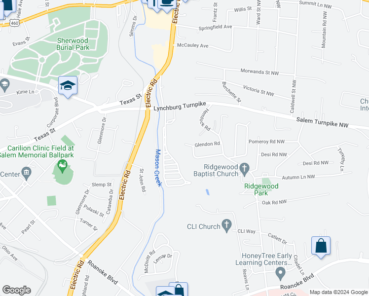 map of restaurants, bars, coffee shops, grocery stores, and more near 1706 Glendon Road in Salem