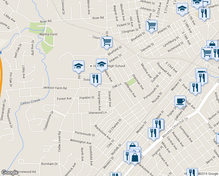 map of restaurants, bars, coffee shops, grocery stores, and more near 3005 Oak Lane in Hopewell