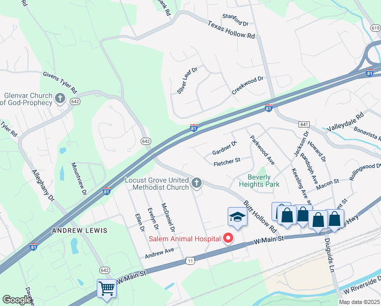 map of restaurants, bars, coffee shops, grocery stores, and more near 2824 Fletcher Street in Salem