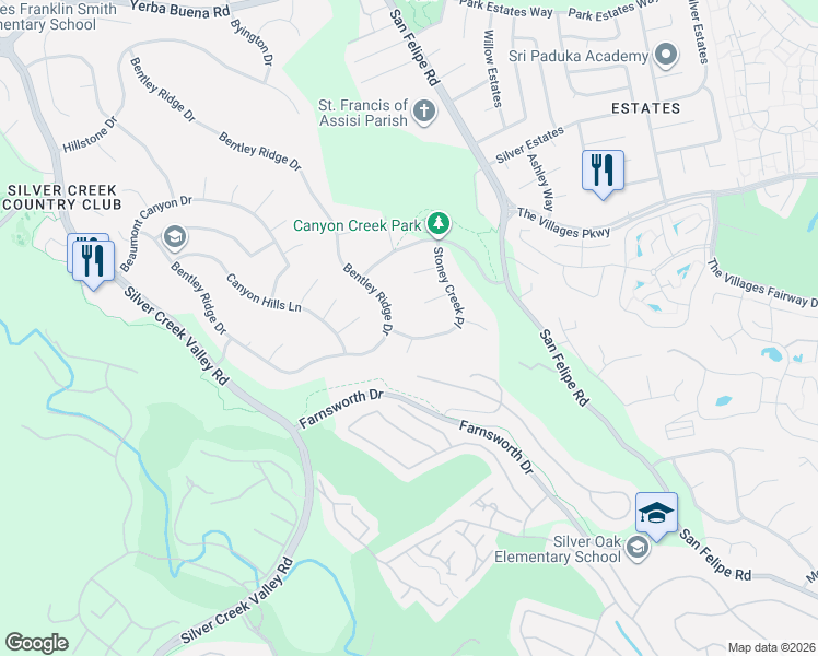 map of restaurants, bars, coffee shops, grocery stores, and more near 5563 Stoney Creek Place in San Jose
