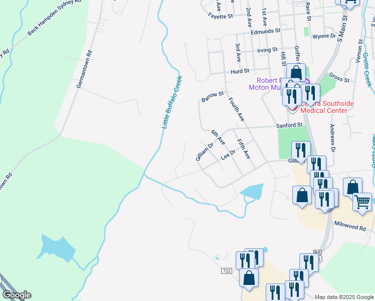map of restaurants, bars, coffee shops, grocery stores, and more near 106 Russells Way in Farmville
