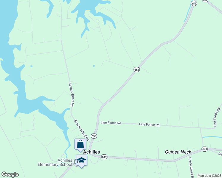 map of restaurants, bars, coffee shops, grocery stores, and more near 2784 Kings Creek Road in Gloucester County