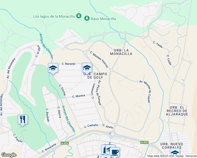 map of restaurants, bars, coffee shops, grocery stores, and more near 77 Avenida Picos de Europa in Aljaraque