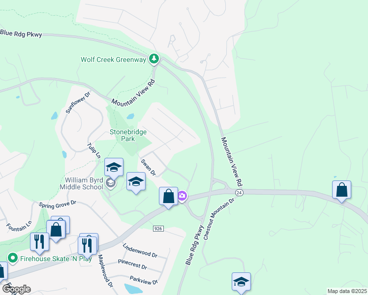 map of restaurants, bars, coffee shops, grocery stores, and more near 422 Cambridge Court Road in Vinton