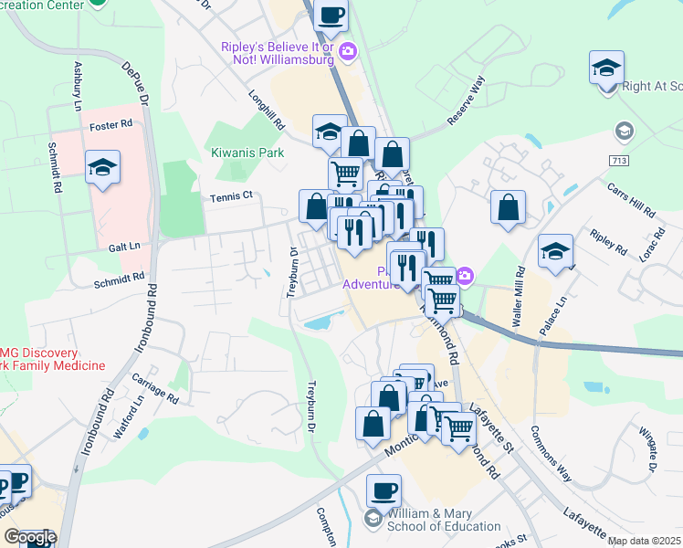map of restaurants, bars, coffee shops, grocery stores, and more near Middle Street in Williamsburg