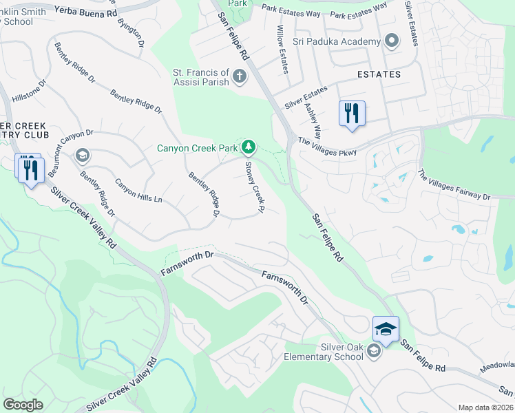 map of restaurants, bars, coffee shops, grocery stores, and more near 2352 Glen Creek Court in San Jose