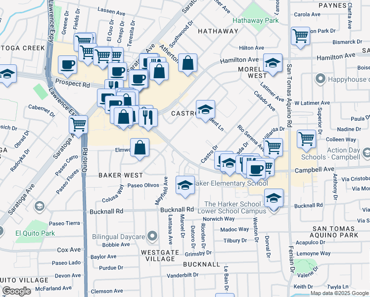 map of restaurants, bars, coffee shops, grocery stores, and more near in San Jose