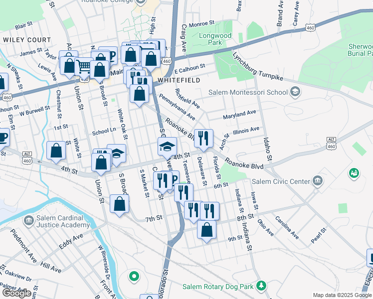 map of restaurants, bars, coffee shops, grocery stores, and more near 522 Tennessee Street in Salem