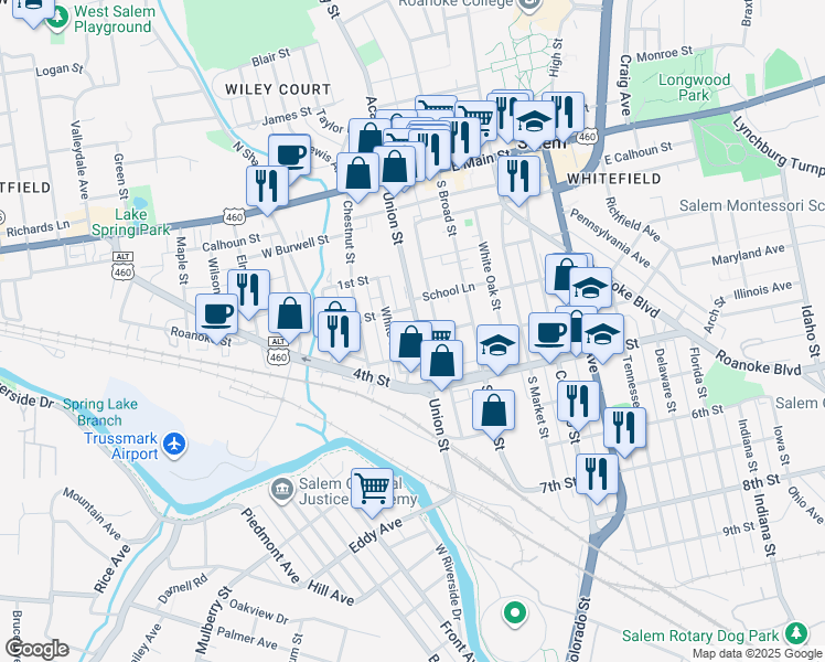 map of restaurants, bars, coffee shops, grocery stores, and more near 507 Union Street in Salem