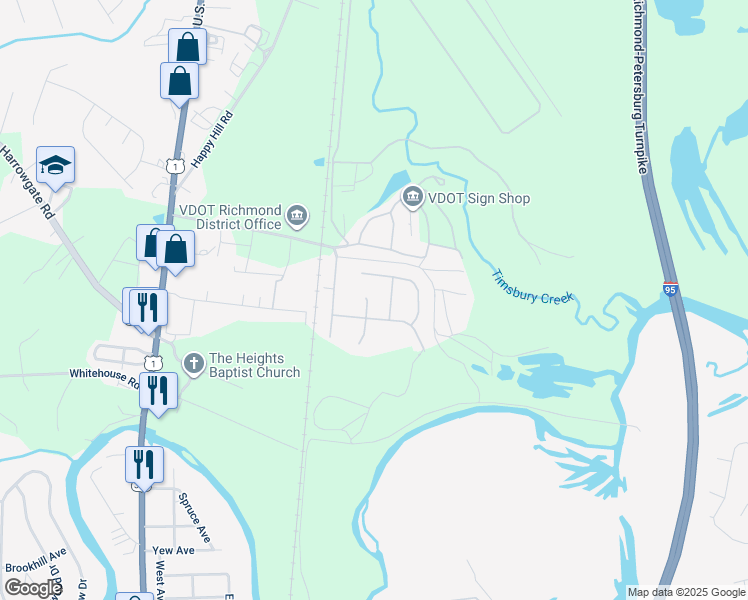map of restaurants, bars, coffee shops, grocery stores, and more near 17005 North Swift Bluff Court in Chesterfield County