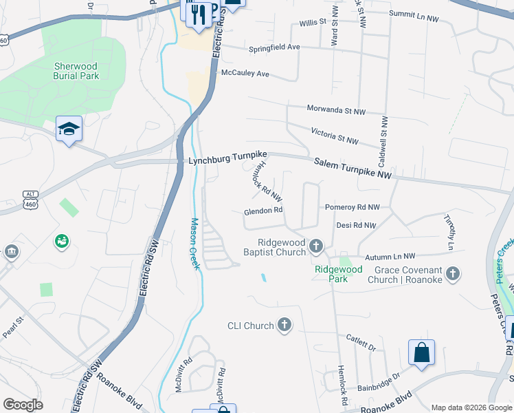 map of restaurants, bars, coffee shops, grocery stores, and more near 1725 Pomeroy Road in Salem