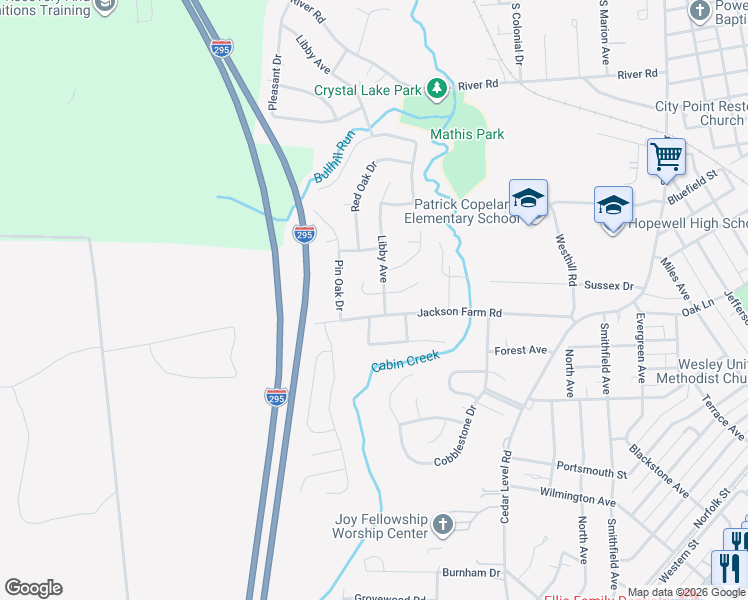 map of restaurants, bars, coffee shops, grocery stores, and more near 3702 Settlers Lane in Hopewell