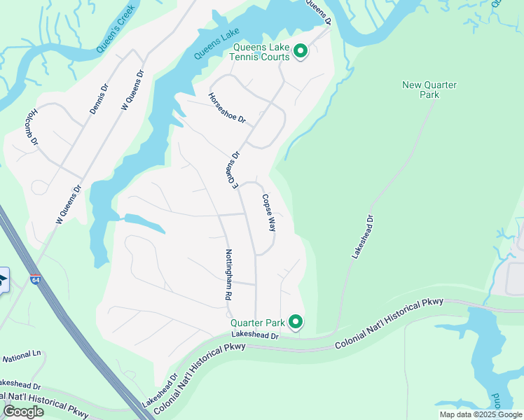 map of restaurants, bars, coffee shops, grocery stores, and more near 111 Copse Way in Williamsburg