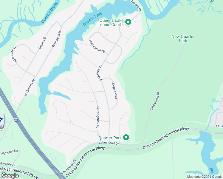 map of restaurants, bars, coffee shops, grocery stores, and more near 111 Copse Way in Williamsburg