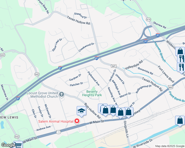 map of restaurants, bars, coffee shops, grocery stores, and more near 366 Parkwood Avenue in Salem