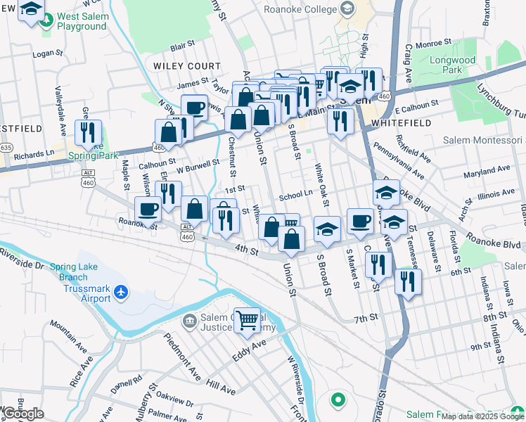 map of restaurants, bars, coffee shops, grocery stores, and more near 306 2nd Street in Salem