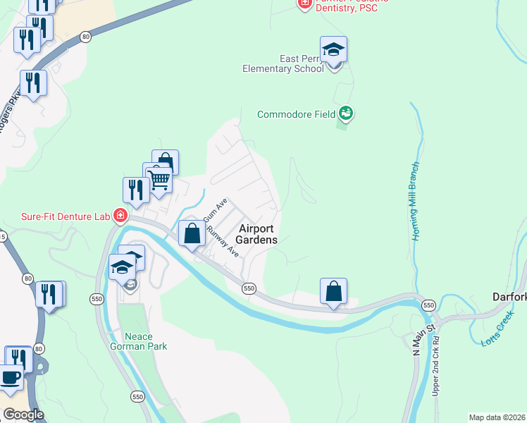 map of restaurants, bars, coffee shops, grocery stores, and more near 21-73 Meadow Glen Drive in Hazard
