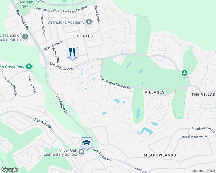 map of restaurants, bars, coffee shops, grocery stores, and more near 6004 Montgomery Corner in San Jose