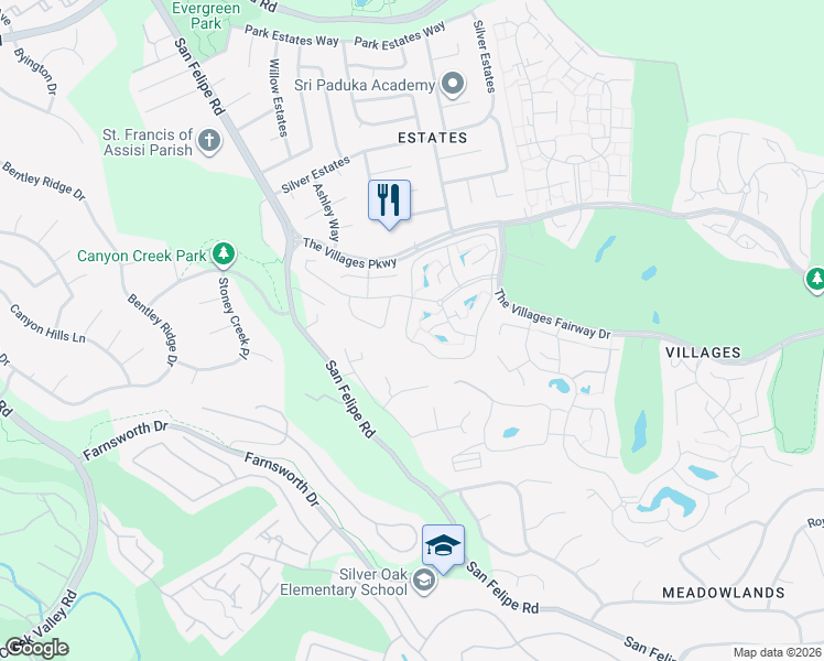 map of restaurants, bars, coffee shops, grocery stores, and more near 3315 Lake Albano Circle in San Jose