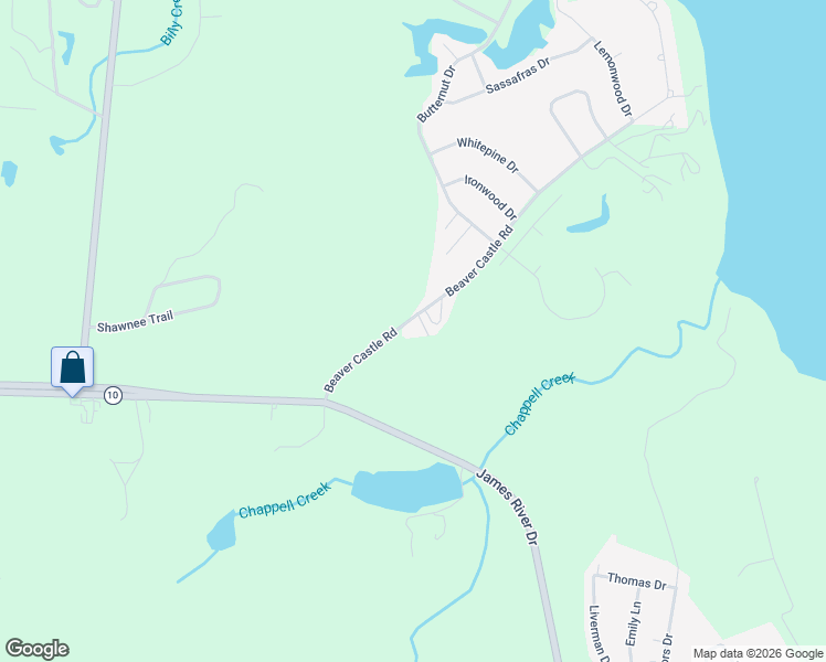 map of restaurants, bars, coffee shops, grocery stores, and more near 10824 Beaver Castle Road in Hopewell